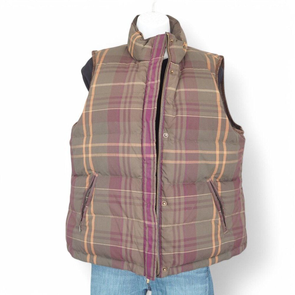 Ralph Lauren Premium Goose Down Reversible Plaid Full Zip Vest‎ Olive Women's L